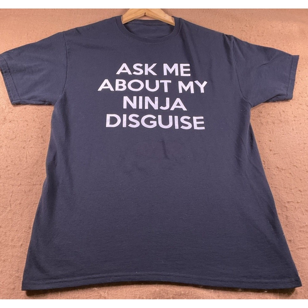 Ask Me About My Ninja Disguise Flip Up Graphic T-Shirt Navy Blue Mens Small